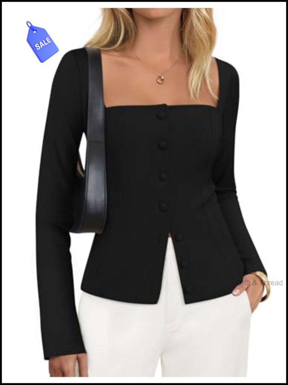 Women's Business Casual Fitted Blazer Square Neck Button-Front Office